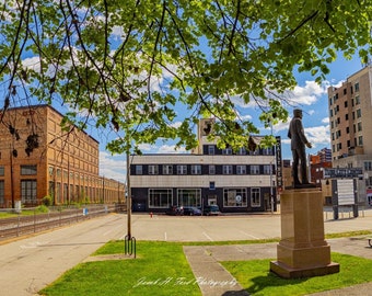 McKeesport - JFK Statue at JFK Memorial Park on Sunny April Afternoon in Downtown McKeesport