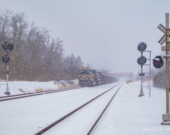New Eagle - Train Idling On Tracks Near Mitchell Power Station Entrance on Snowy January Afternoon Along Rt. 837