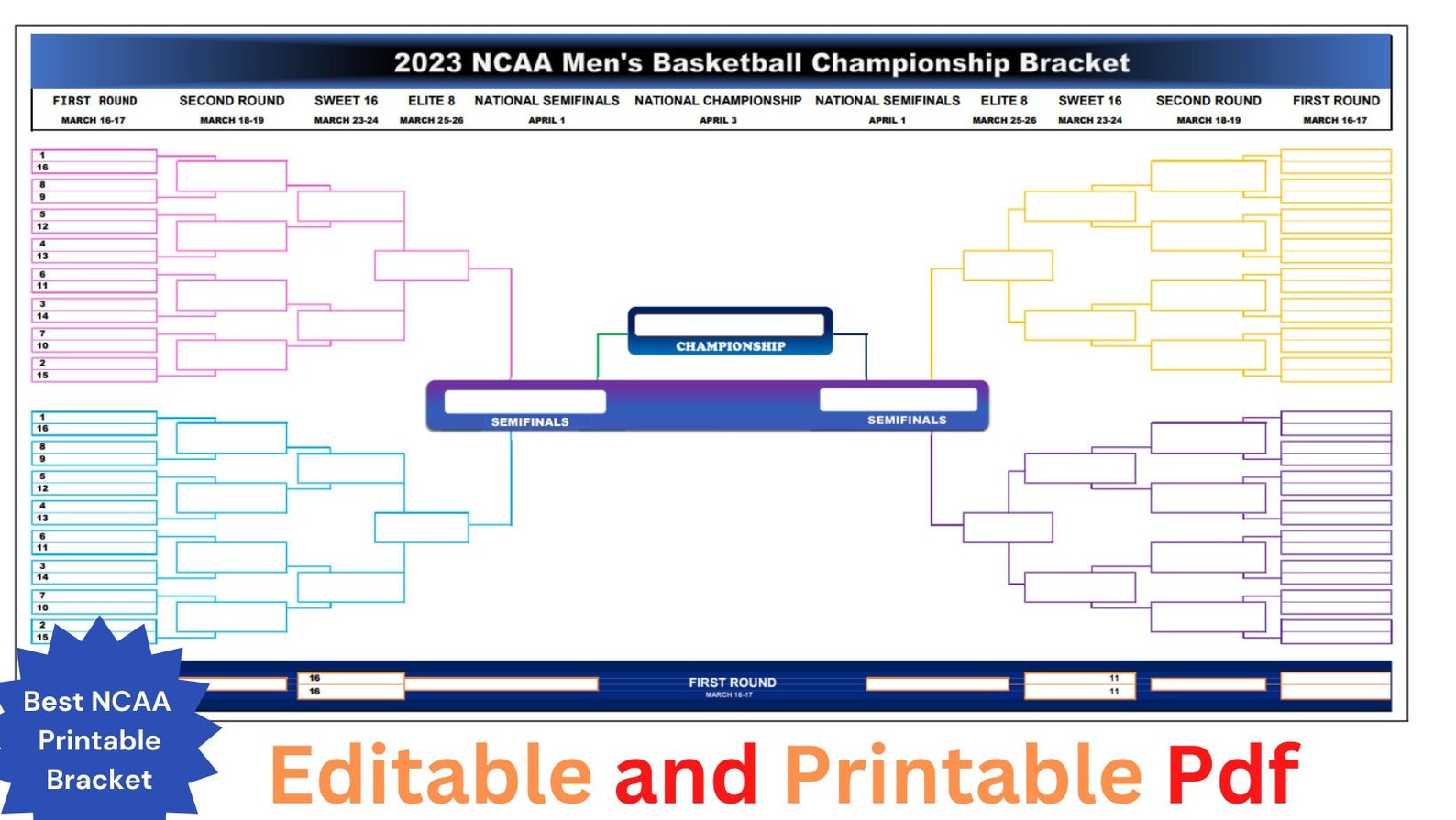 NCAA Printable Bracket 2023, GIANT NCAA Printable Bracket, Ncaa