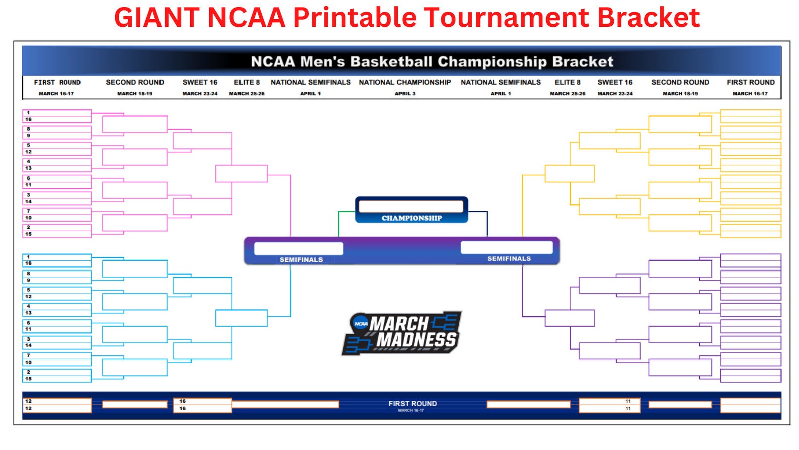 Buy NCAA Printable Bracket 2023 GIANT NCAA Printable Bracket Online in