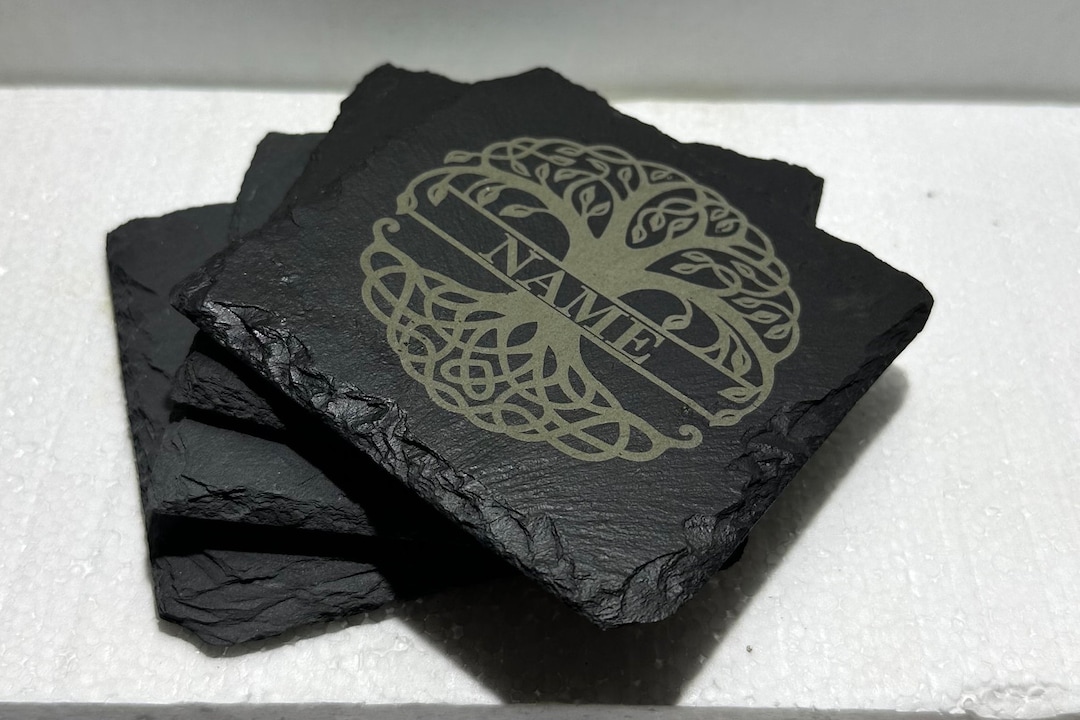 Laser Engraved Slate Family Tree of Life Name Monogram Coasters/wedding ...