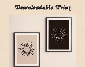 Sun Moon Digital Print Bundle Sun and Moon Printable Set Sun Wall Art Moon Instant Download