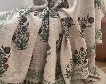 Boho Indian Mud Cloth Throw Blanket With Tassels Hand loomed Block Print Organic Cotton Sofa and Bed Throw Cozy Neutral Decor Vintage Throw