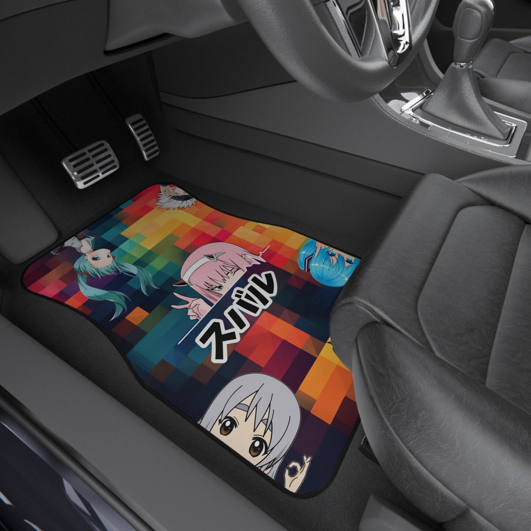 Anime Peeking Car Floor Mats set of 4 Subaru Logo in Japanese Anime