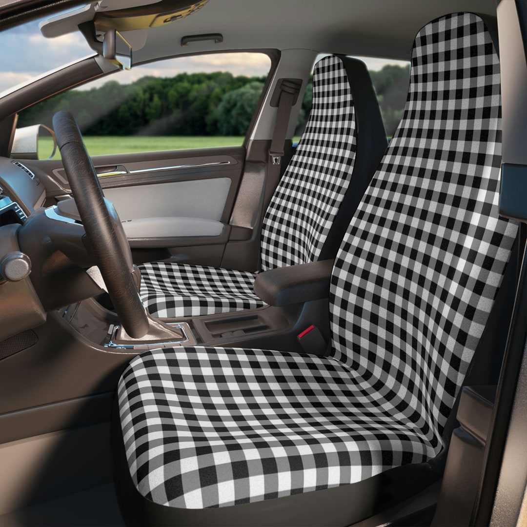 Checkered Car Seat Covers Set of 2 Black and White Plaid Car Etsy