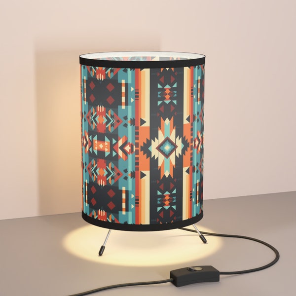 Aztec Pattern Table Lamp with Southern Farmhouse Printed Lamp Shade Native American Pattern Barnyard home decor Navajo print accents
