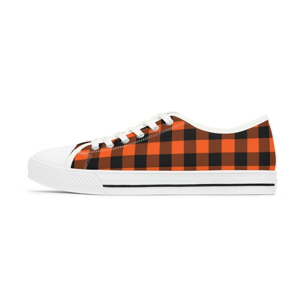 Orange & Black Plaid Women's Low Top Sneakers