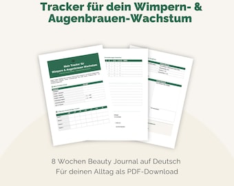 Registro de crecimiento de pestañas y cejas - Diario de belleza de 8 semanas - PDF imprimible - Alemán