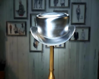 Silver Metallic Leather Top Hat Men & Womens - Classic Marlow Style Unbanded - Handmade Leather Hats