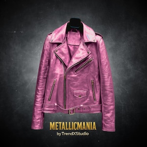 Metallic Pink Leather Moto Jacket: Genuine Leather, Custom Fit
