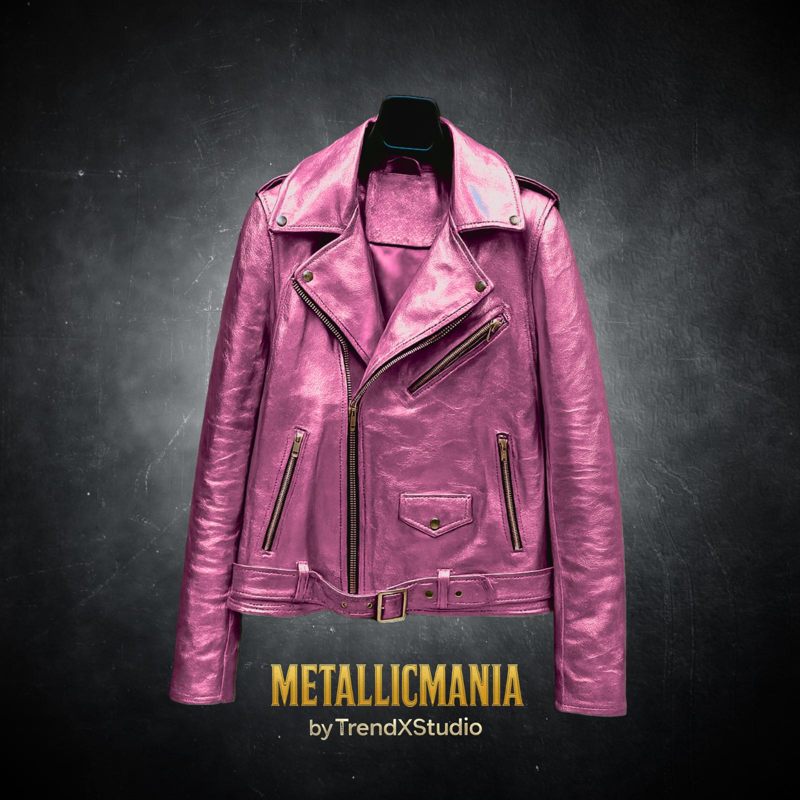 Metallic Pink Leather Jacket – Shiny Moto Biker Jacket for Women