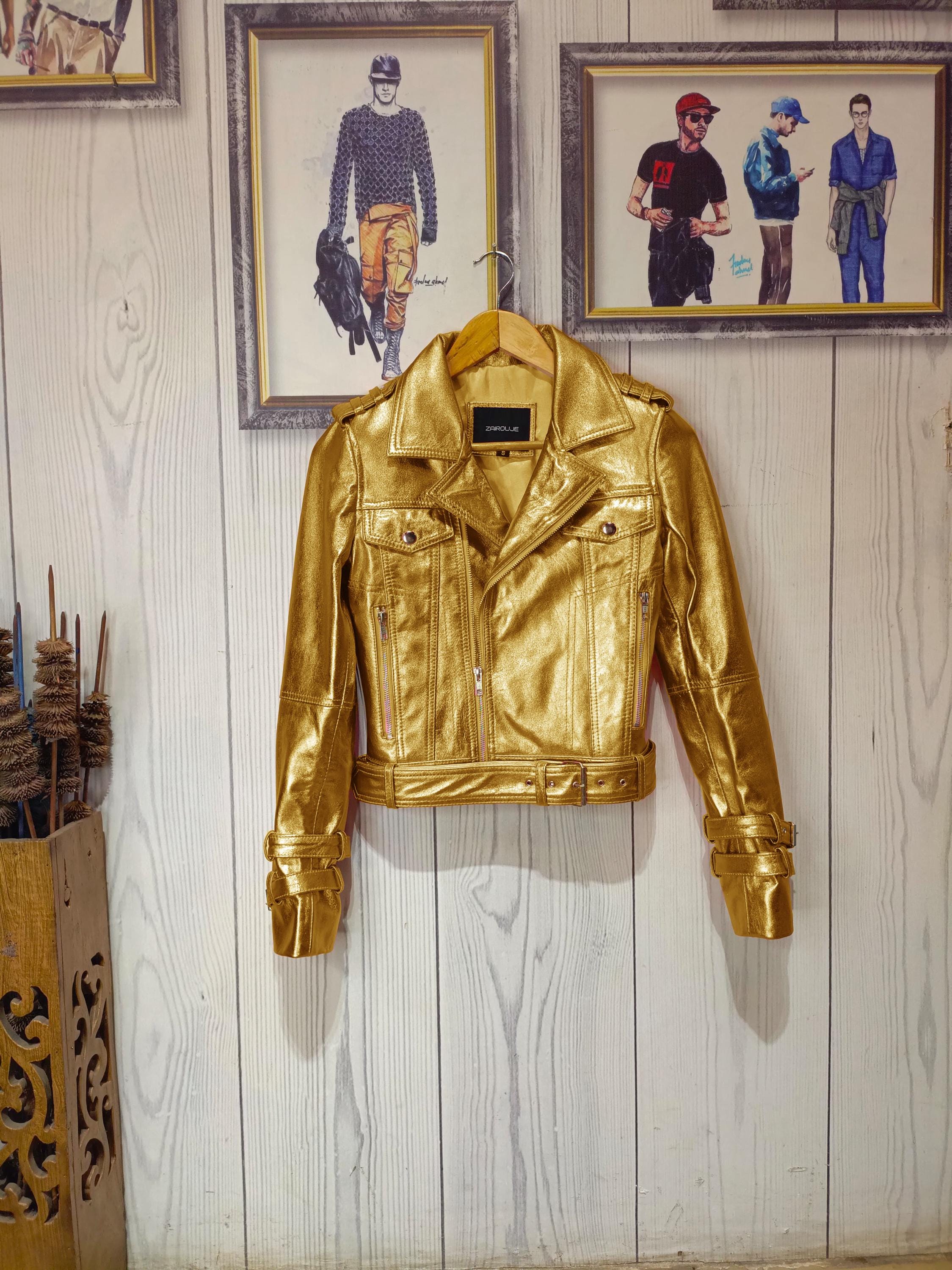 Red Metallic Leather Jacket Mens & Womens - Vintage