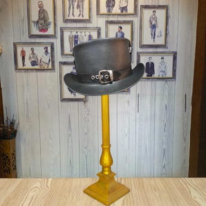 Black Buckled Leather Top Hat – Handmade Steampunk Gothic Hat – Biker & Western Style
