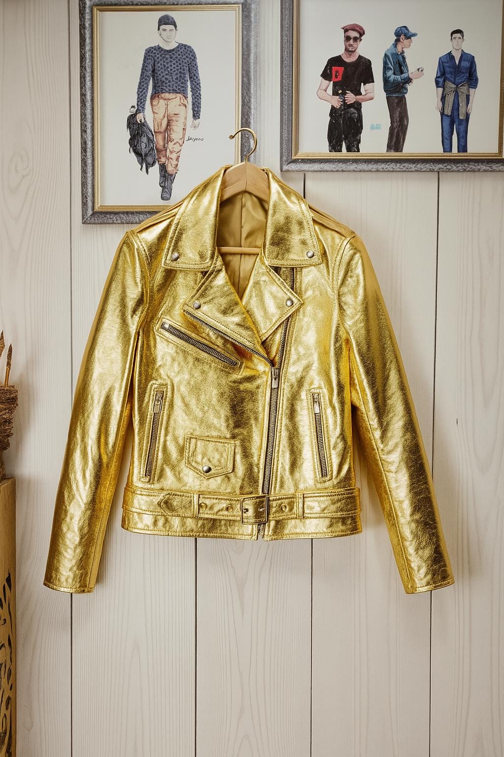 【関税・送料込み】GOLDEN  LEATHER JACKETS Gold Metallic Leather Jacket - Shiny Moto Biker Jacket for