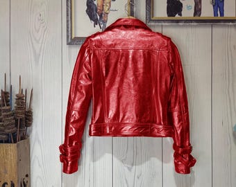RED VALENTINO レザージャケット サイズ38 Red Metallic Leather Jacket Mens & Womens - Vintage