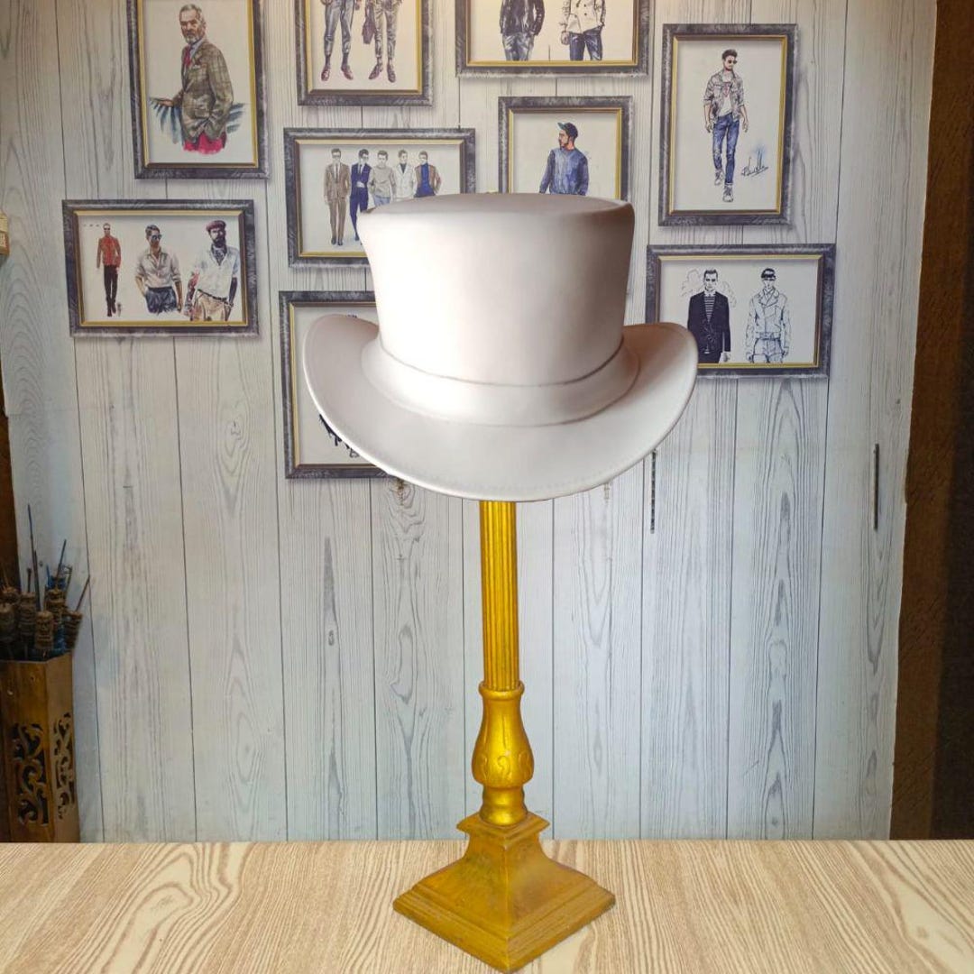 White Eldorado Leather Top Hat – Classic Handmade Steampunk