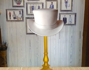White Eldorado Leather Top Hat – Classic Handmade Steampunk & Western Style Hat