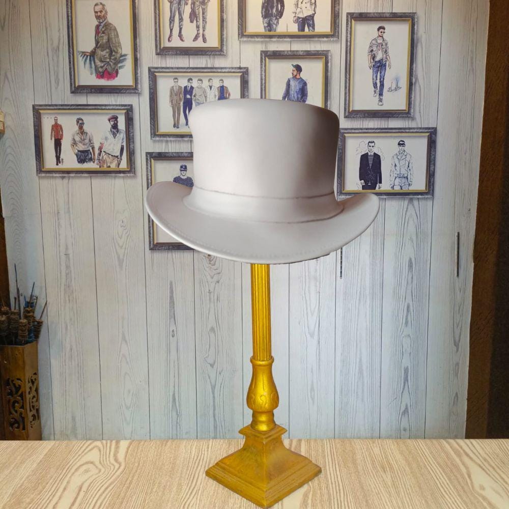 White Eldorado Leather Top Hat – Classic Handmade Steampunk