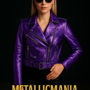 Metallic Purple Leather Moto Jacket: Women's & Men's Shiny Biker Jacket image 6