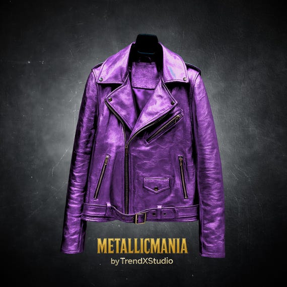 Metallic Purple Leather Moto Jacket: Women's & Men's Shiny Biker Jacket