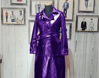 Fuchsia Metallic Leather Trench Coat – Vintage Double Breasted