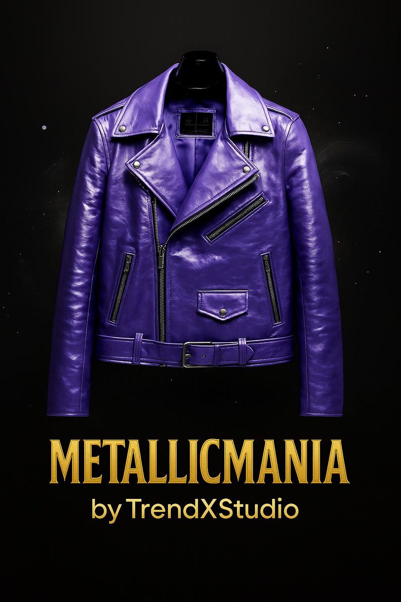 Metallic Purple Leather Moto Jacket: Women's & Men's Shiny Biker Jacket image 5