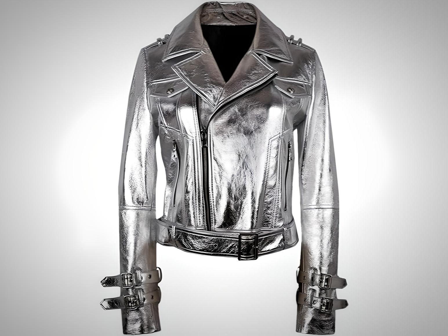 [LOW CLASSIC] / ☆ 24SS RAGLAN LEATHER JACKET / SILVER TRIPP NYC - METALLIC FAUX LEATHER MOTO