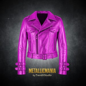 Metallic Fushia Leather Biker Jacket: Vintage Motorcycle Style