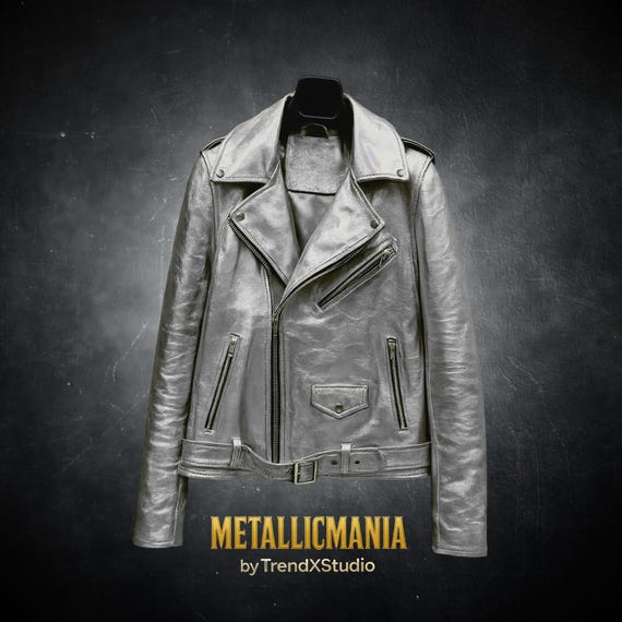 Metallic Silver Moto Jacket – Real Leather Shiny Biker Jacket for