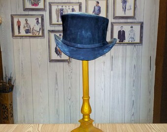 Mens Leather Top Hat - Midnight Black Suede Marlow Steampunk Hat - Vintage Gothic Victorian Style