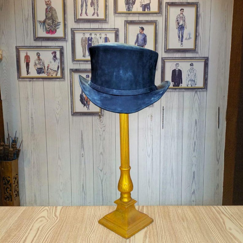 Mens Leather Top Hat - Midnight Black Suede Marlow Steampunk Hat - Vintage Gothic Victorian Style