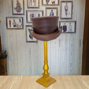 Men&#39;s Brown Leather Top Hat - Classic Marlow Style Unbanded