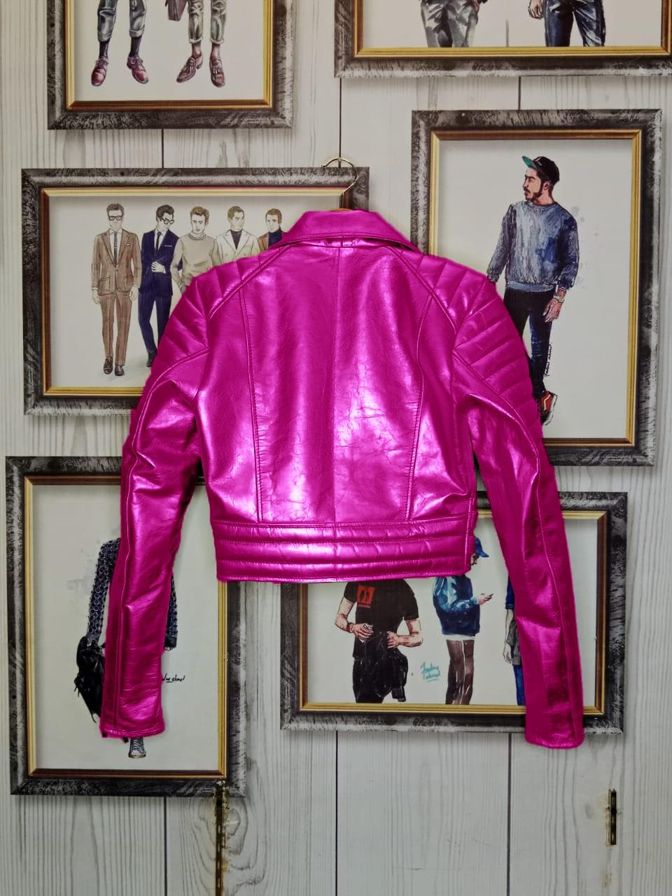 Women's Fuchsia Metallic Cropped Jacket – Real Leather Moto Style