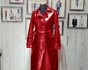 Metallic Purple Leather Trench Coat: Vintage-inspired Double