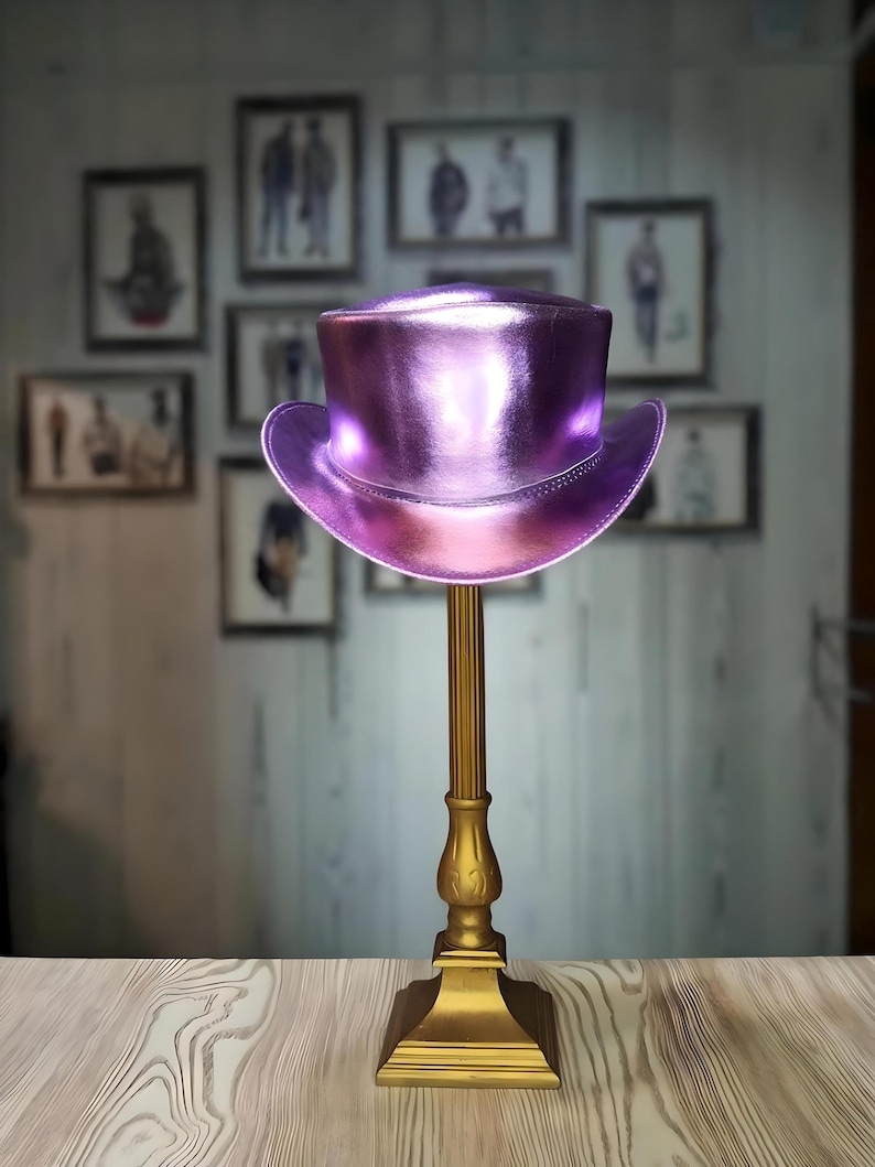 Purple Metallic Leather Top Hat Men & Womens - Classic Marlow Style Unbanded - Handmade Leather Hats