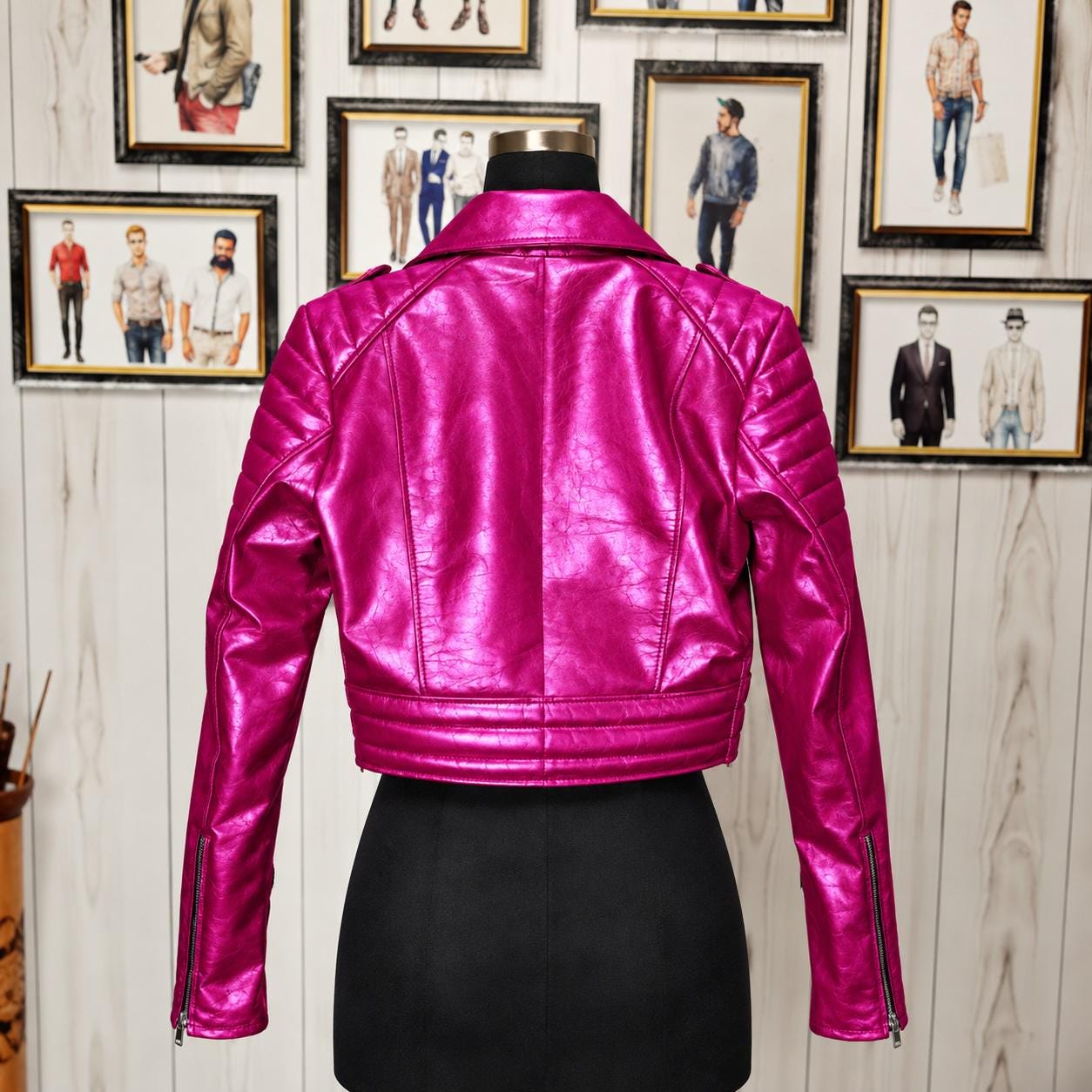 Women's Fuchsia Metallic Cropped Jacket – Real Leather Moto Style