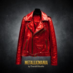 Metallic Red Leather Moto Jacket: Custom Fit Shiny Biker jacket for Women & Men