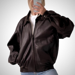 Veste en cuir marron vintage surdimensionnée - Blouson aviateur en cuir d'agneau pour femme, manteau ample pour femme (XXS à 5XL)