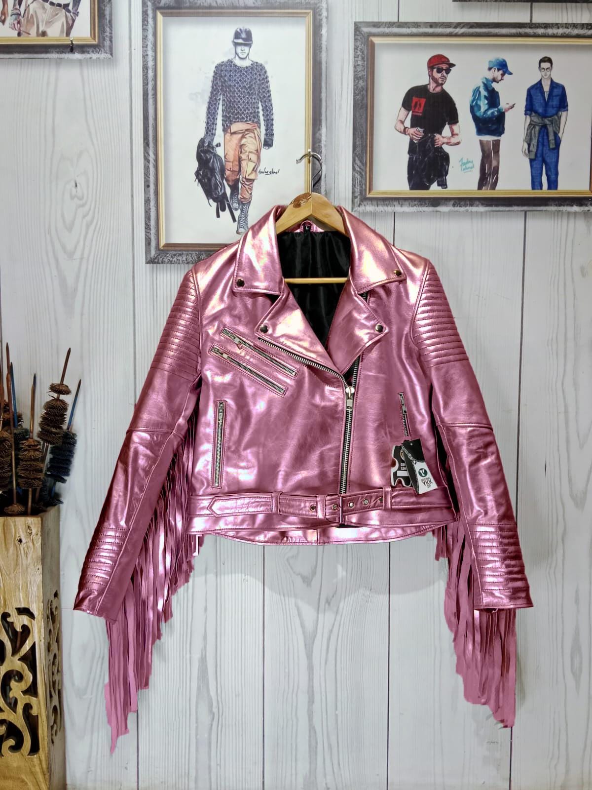 ジャケット ETMON Fringe Detail Snap Jacket, Pink Rhinestone Fringe Jacket - Pink Rodeo – Karden Lane