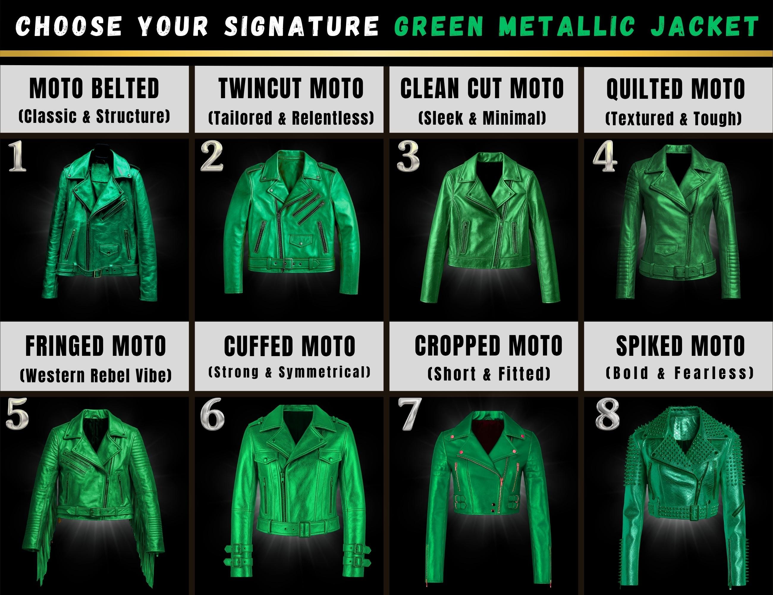 Women's Metallic Green Cropped Jacket: Chic Leather Trendy Fitted