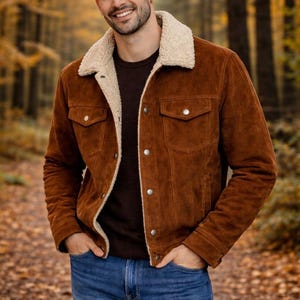 Men's Suede Sherpa Trucker Jacket: Western Winter Coat