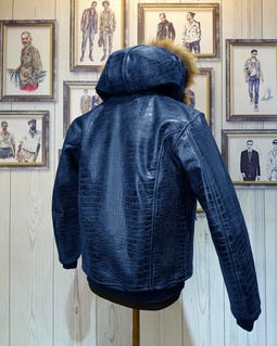 Men's Hooded Blue Croc Leather Jacket – Luxurious Winter Bomber
