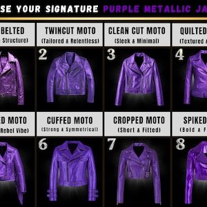Metallic Purple Leather Moto Jacket: Women's & Men's Shiny Biker Jacket image 2