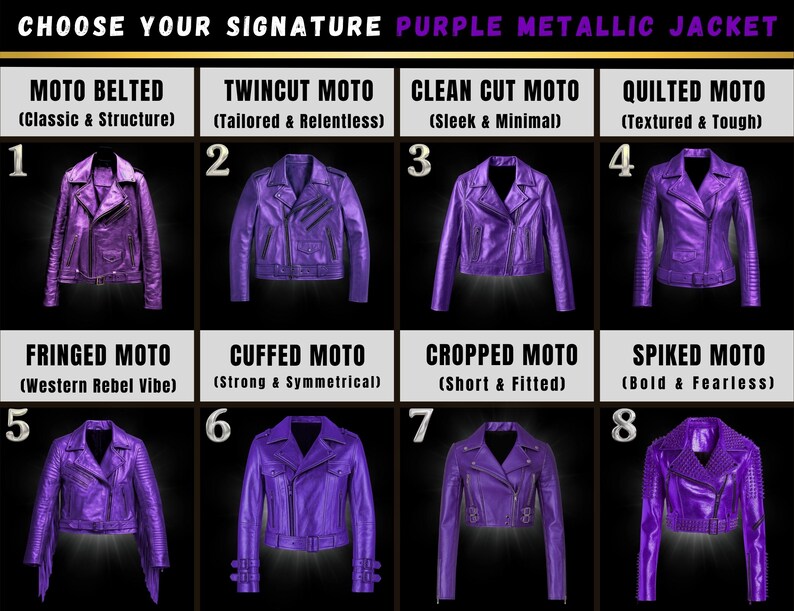 Metallic Purple Leather Moto Jacket: Women's & Men's Shiny Biker Jacket image 2