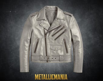 Metallic Silver Leather Moto Jacket: Unisex Biker Jacket, Custom Fit