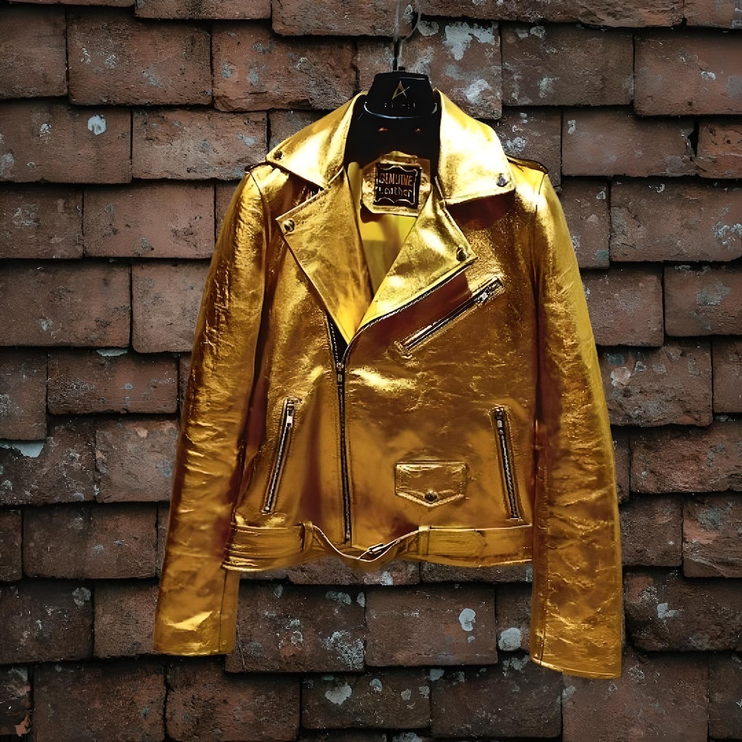 Gold Metallic Leather Jacket - Shiny Moto Biker Jacket for Gold Metallic Leather Jacket - Shiny Moto Biker Jacket for