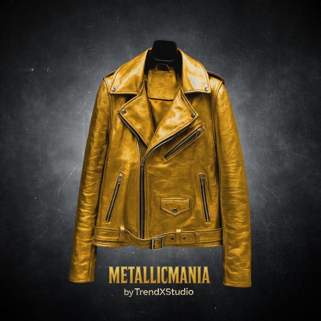 Gold Metallic Leather Jacket - Shiny Moto Biker Jacket for