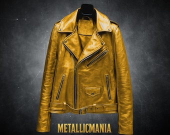 Gold Metallic Leather Jacket - Shiny Moto Biker Jacket for