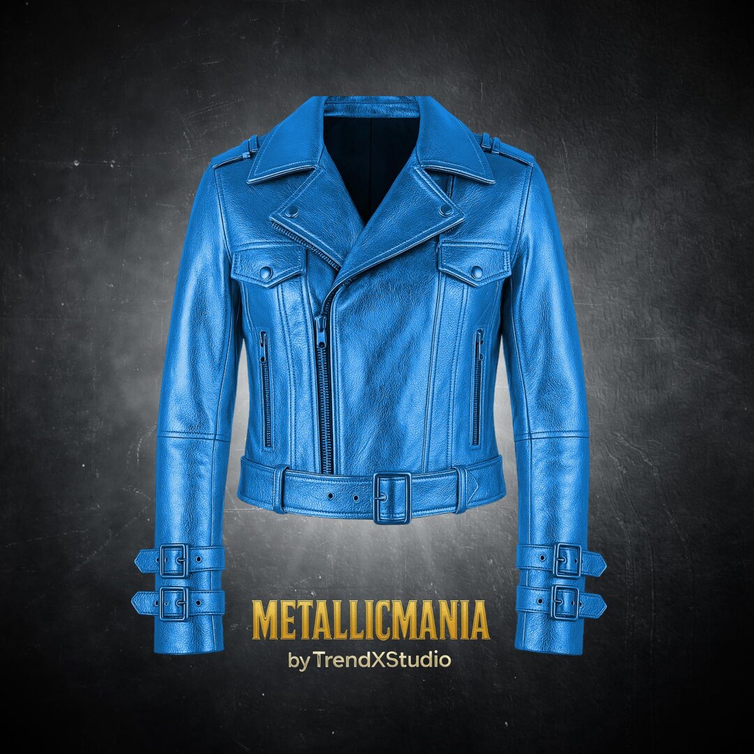 希少 Vintage Blue leather Jacket スタジャン Vintage Mens Biker Style Blue Leather Jacket