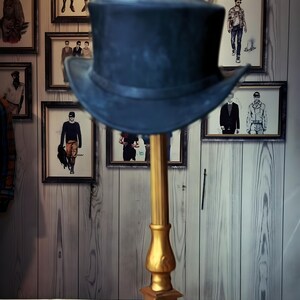 Mens Leather Top Hat - Midnight Black Suede Marlow Steampunk Hat - Vintage Gothic Victorian Style